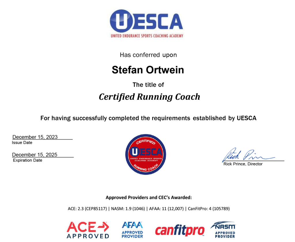 Running Coaching Certificate Stefan Ortwein